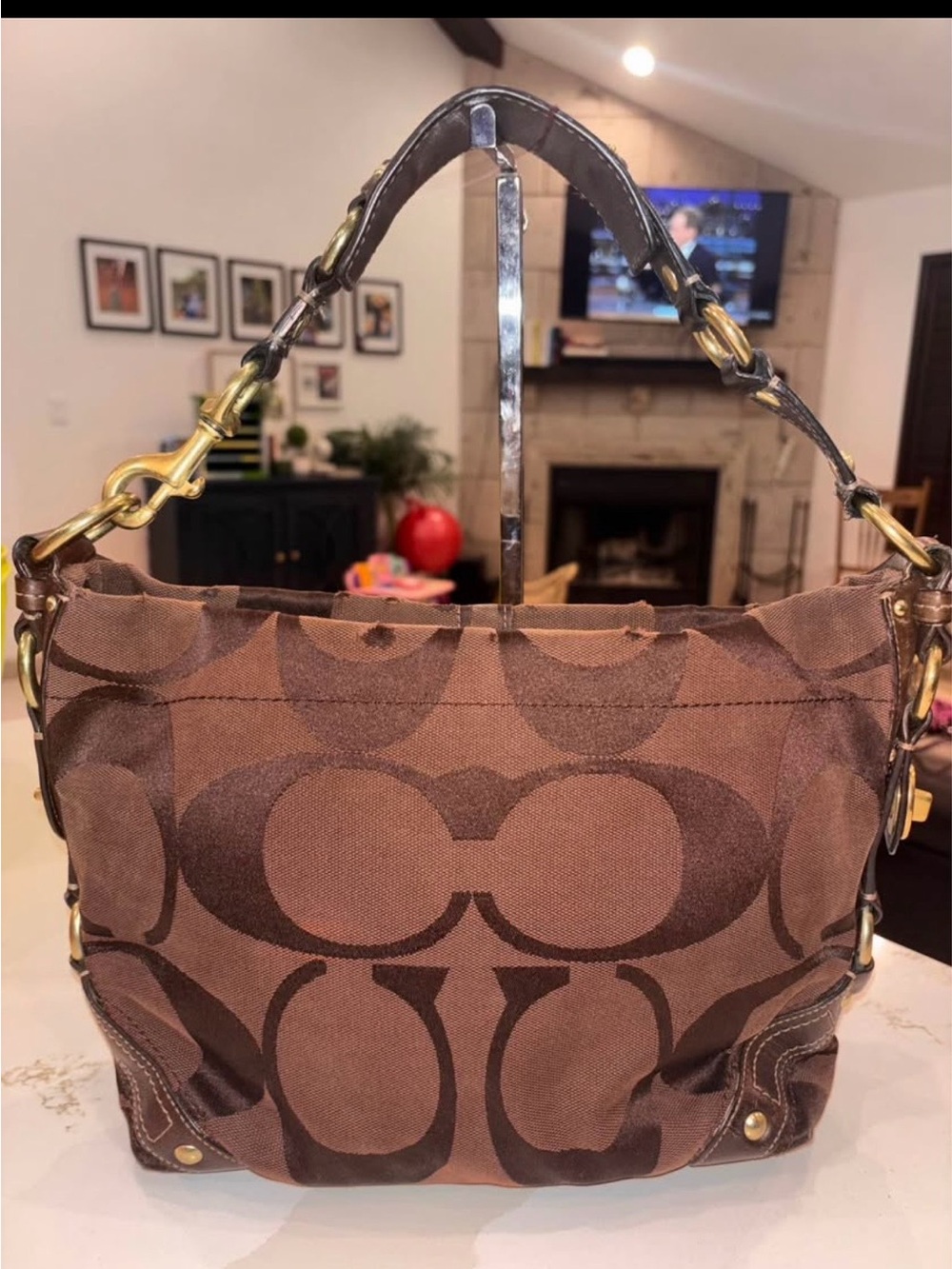 Coach Brown Signature Canvas Shoulder Hobo